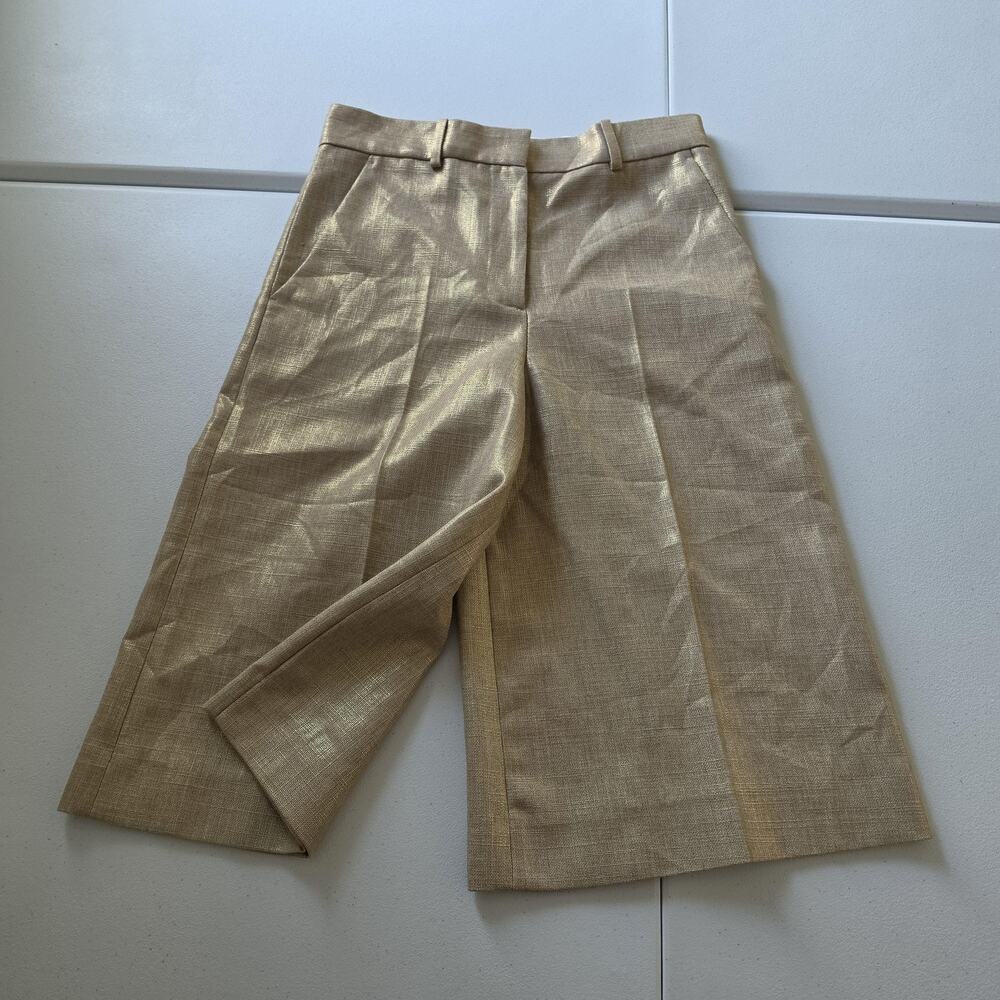 COS Pants Gaucho 2 Gold Metallic Cropped Wide Leg Dress Trousers Party Evening